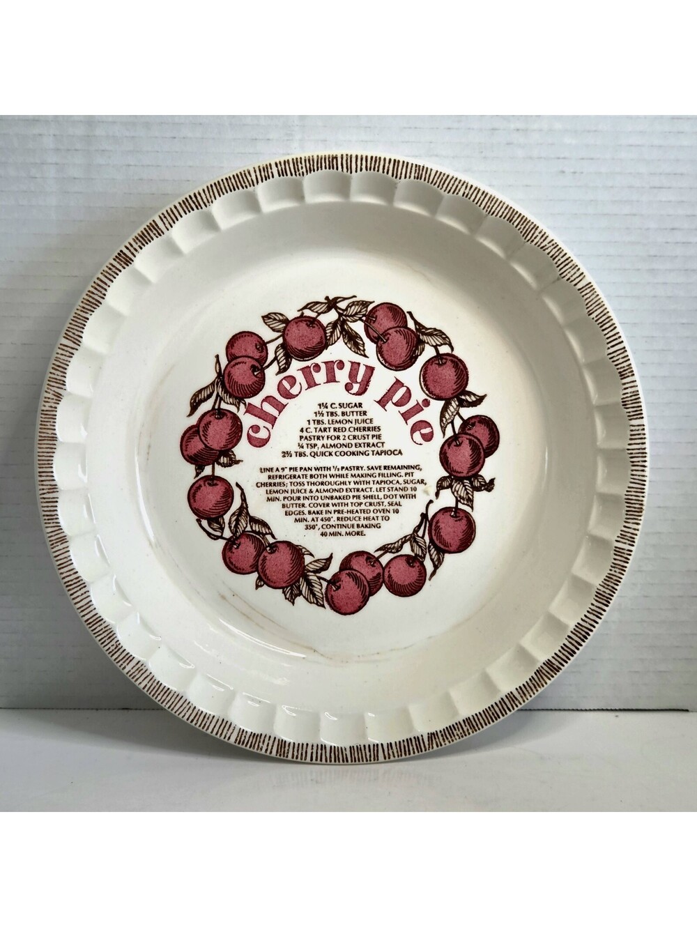 Vintage 1983 Royal China Country Harvest Cherry Pie Recipe 11" Baker Dish USA